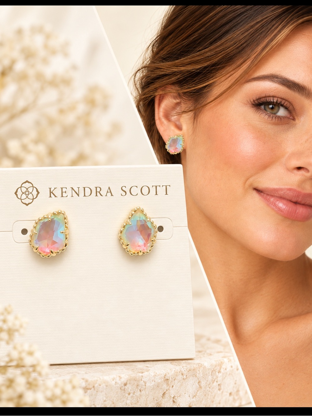 Kendra Scott Iridescent Teardrop Gold-Frame Stud Earrings
